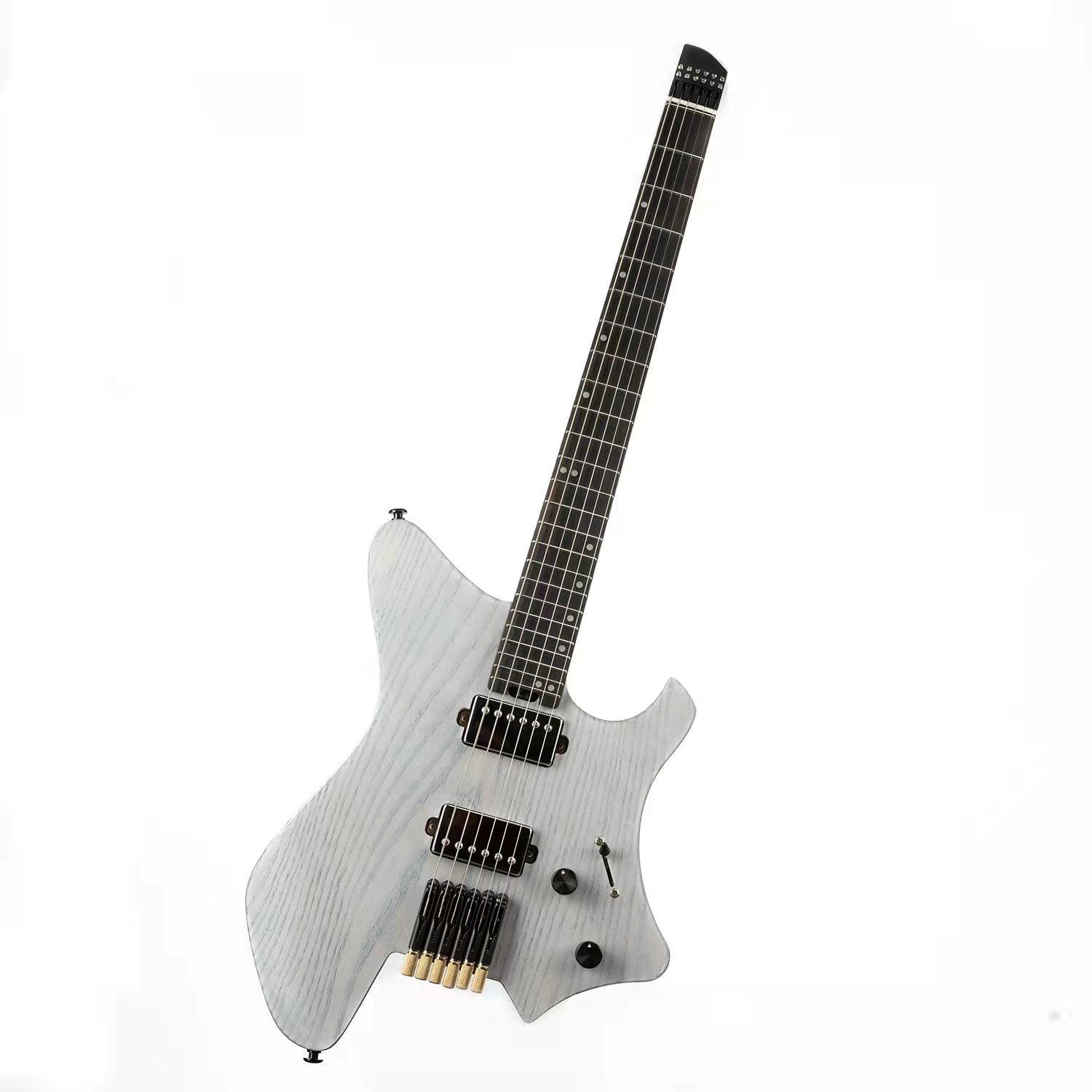 gw2_pro_trans_white_main Eart Guitars, GW2-Pro, Roasted Ash Body Wenge Neck Headless Electric Guitar, Trans White