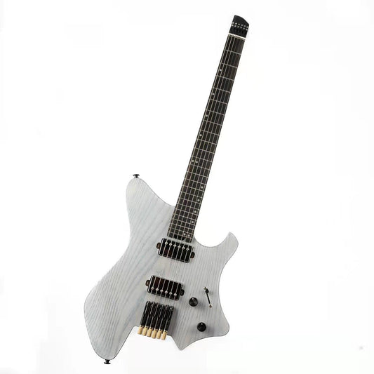 gw2_pro_trans_white_main Eart Guitars, GW2-Pro, Roasted Ash Body Wenge Neck Headless Electric Guitar, Trans White