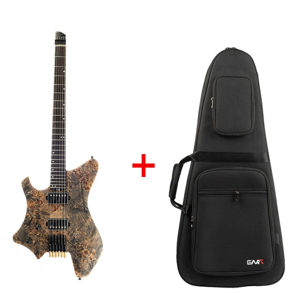 gw2l_black_with_gig_bag_main Eart Guitars, GW2L, Left Handed Headless Double Locking Fixed Bridge Electric Guitar, with Gig bag, Black