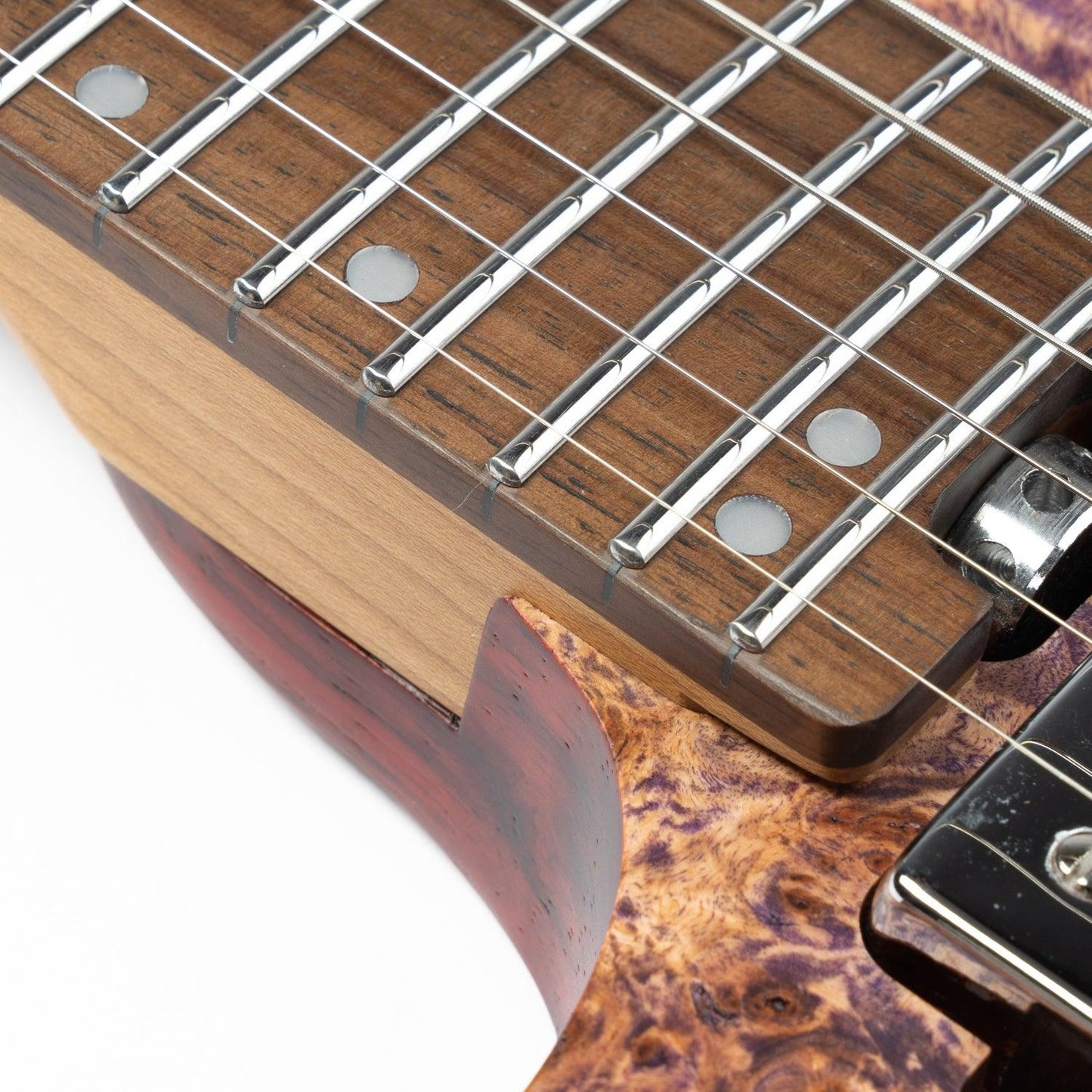 gw2l_purple_neck Eart Guitars, GW2L, Left Handed Headless Double Locking Fixed Bridge Electric Guitar, with Gig bag, Purple