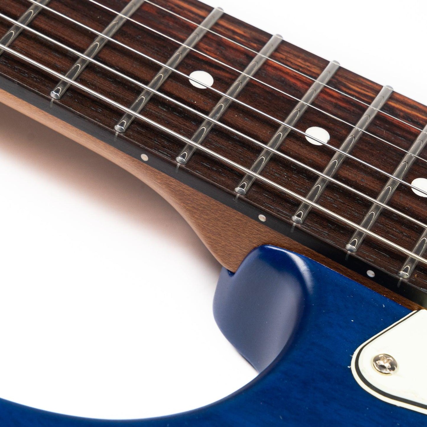 mmexport1686556907795_1 Eart Guitars, YMX-SG3, Roasted Bookmatch Mahogany Body SSS Vintage Style Electric Guitar, Blue
