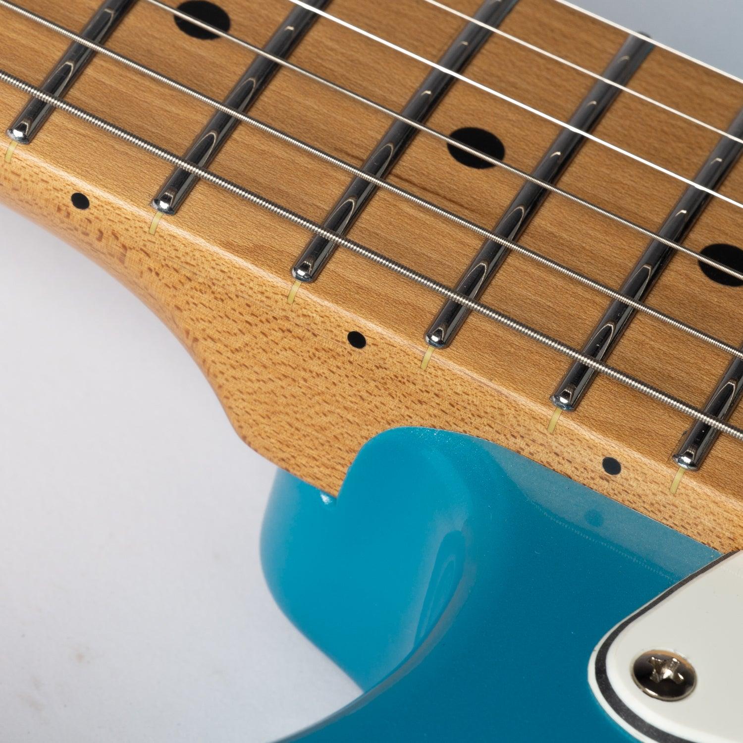 nk-vs60_blue_neck Eart Guitars, NK-VS60, 2-Point Synchronized Tremolo Bridge Alnico V Pickups Classic Electric Guitars, Pearl blue