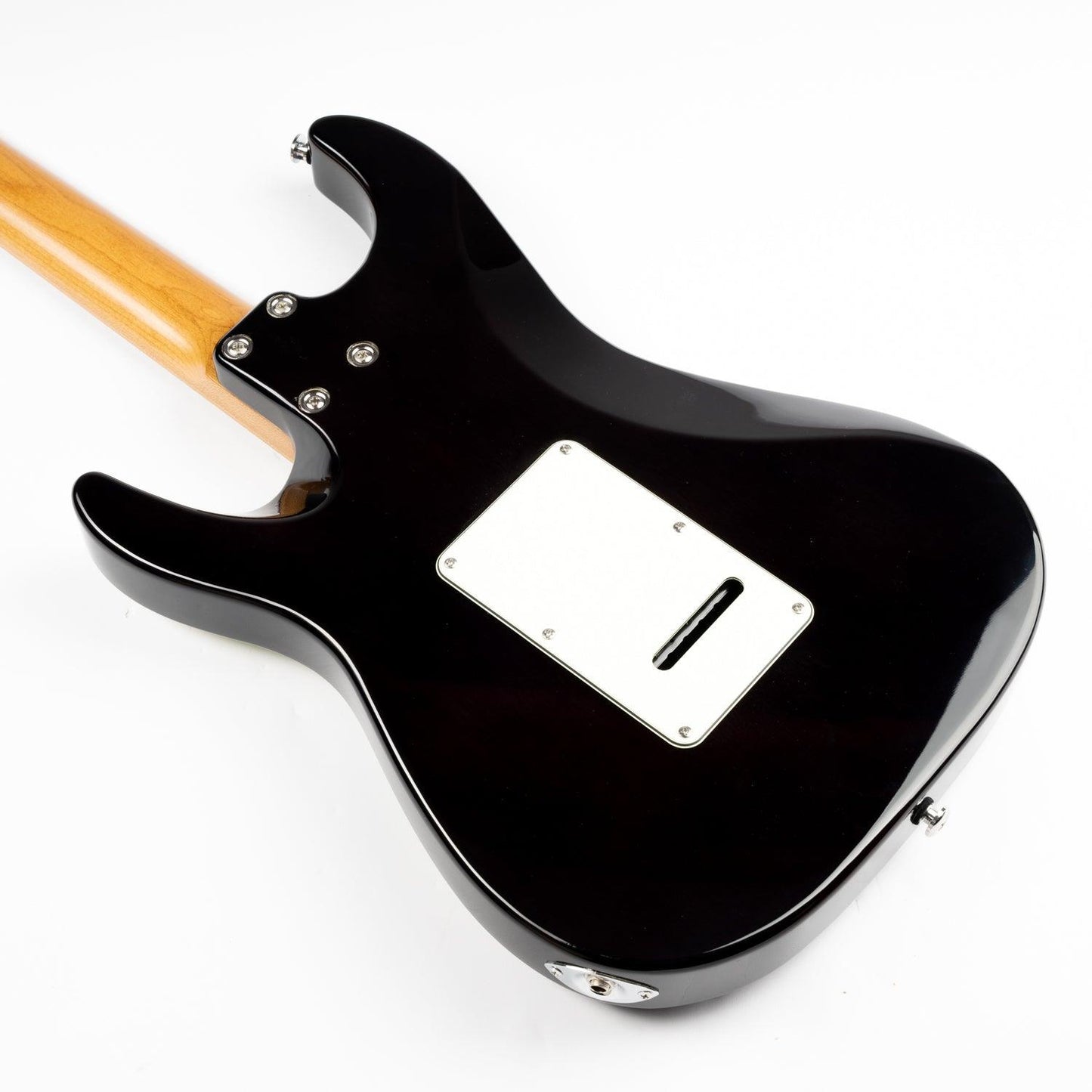 nk_c3_black_body_back Eart Guitars, NK-C3N, Modern Roasted Bookmatch Mahogany+Flame Maple Body Electric Guitar, Black
