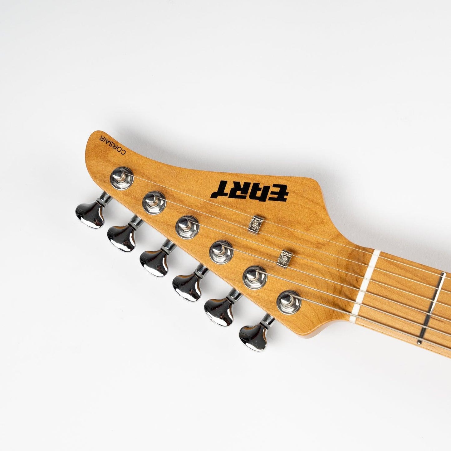 nk_c3_black_headstock_front Eart Guitars, NK-C3N, Modern Roasted Bookmatch Mahogany+Flame Maple Body Electric Guitar, Black