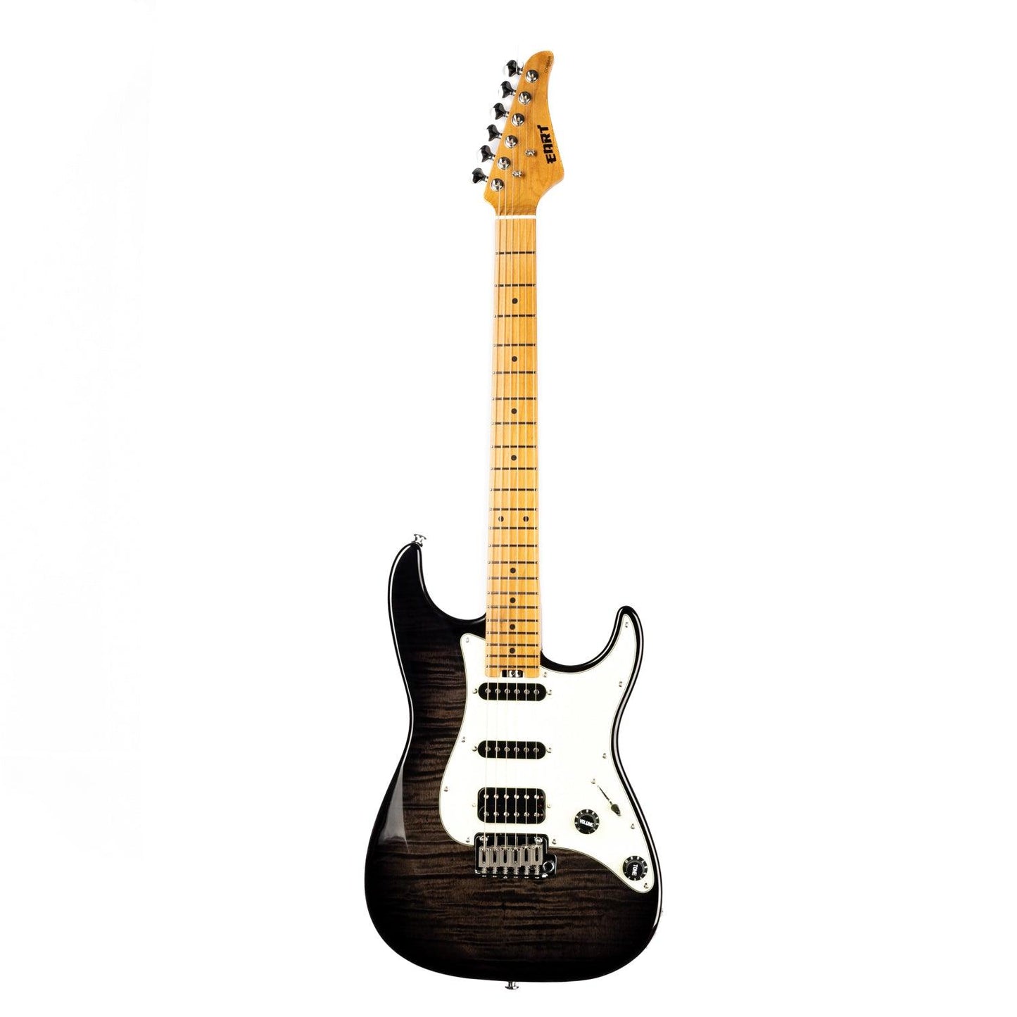 nk_c3_black_main Eart Guitars, NK-C3N, Modern Roasted Bookmatch Mahogany+Flame Maple Body Electric Guitar, Black