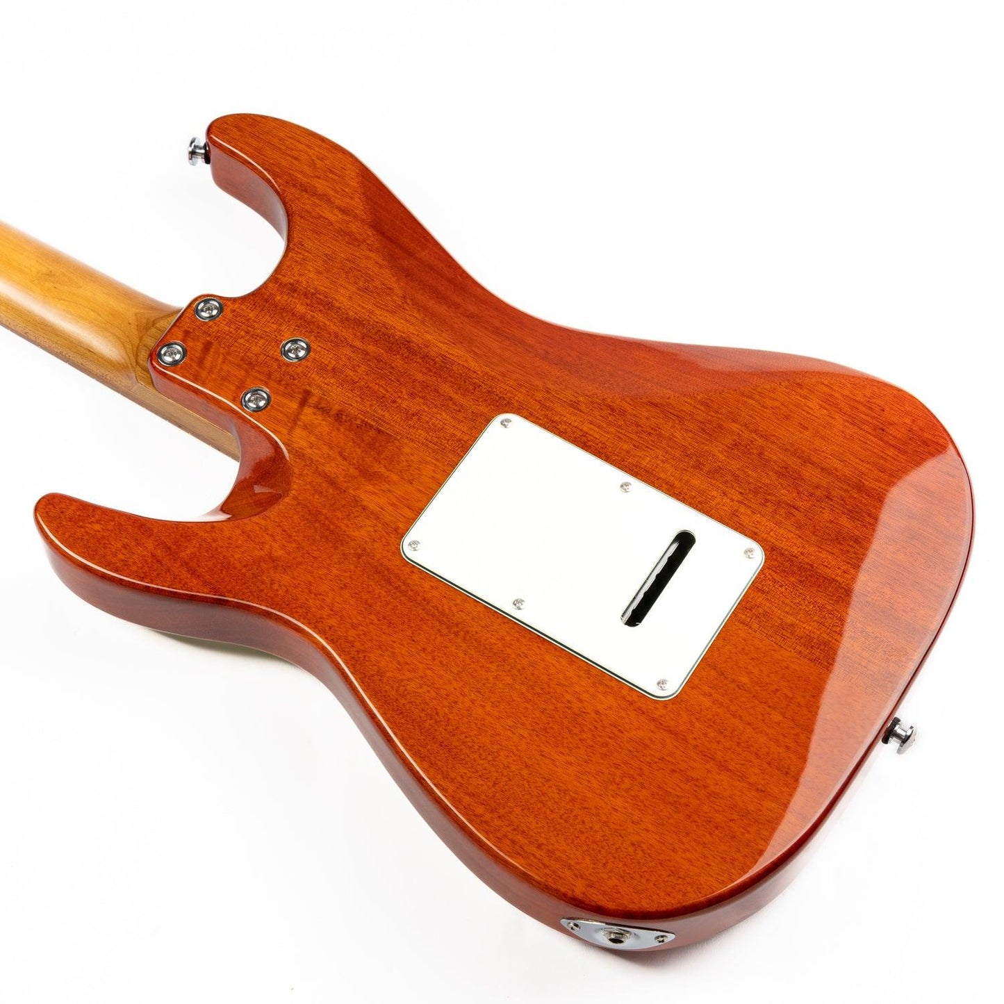 nk_c3_orange_body_back Eart Guitars, NK-C3N, Standard ALV HSS Pickups Modern Roasted Mahogany Electric Guitar, Amber Burst