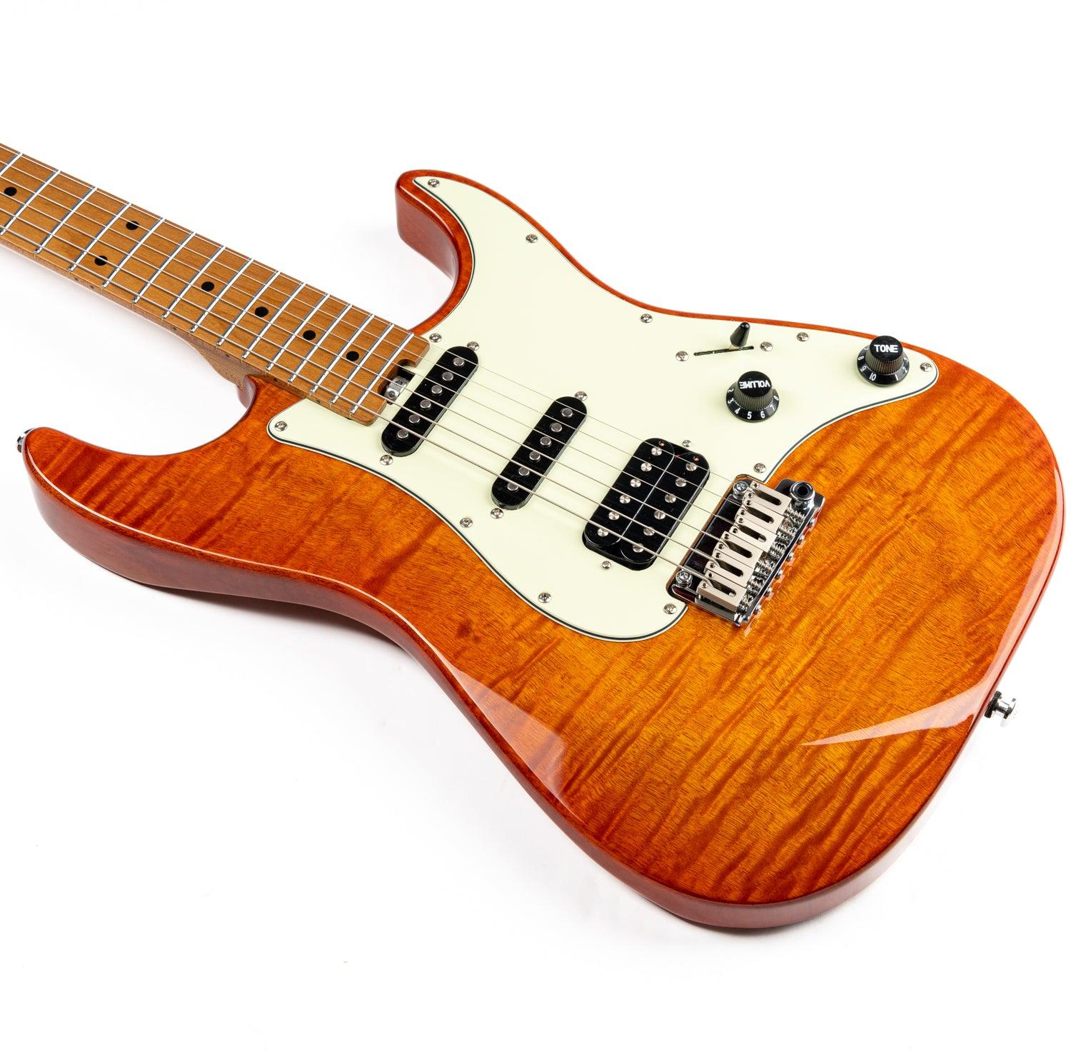 nk_c3_orange_body_front Eart Guitars, NK-C3N, Standard ALV HSS Pickups Modern Roasted Mahogany Electric Guitar, Amber Burst