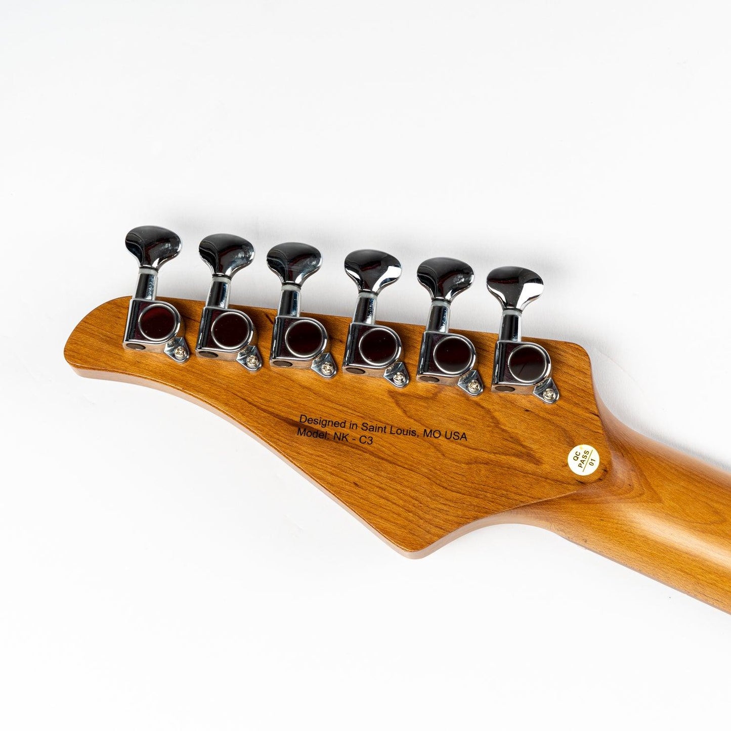 nk_c3_orange_headstock_back Eart Guitars, NK-C3N, Standard ALV HSS Pickups Modern Roasted Mahogany Electric Guitar, Amber Burst