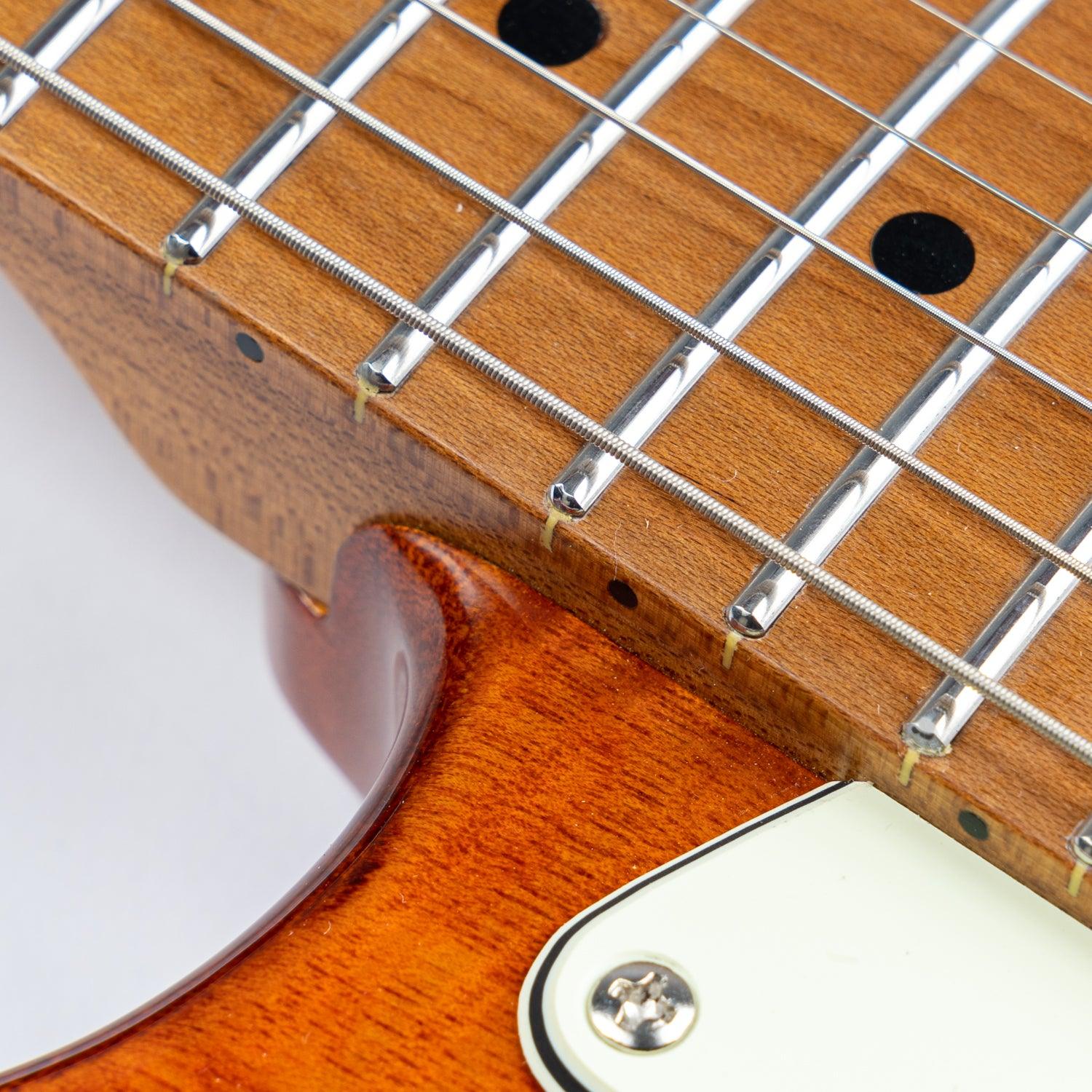 nk_c3_orange_neck Eart Guitars, NK-C3N, Standard ALV HSS Pickups Modern Roasted Mahogany Electric Guitar, Amber Burst