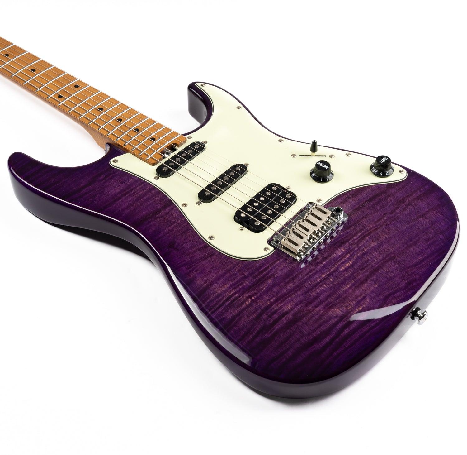 nk_c3_purple_body_front Eart Guitars, NK-C3N, Roasted Bookmatch Mahogany+Flame Maple Body Modern Electric Guitar, Purple
