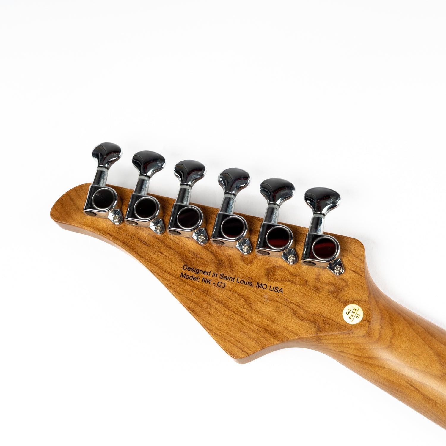 nk_c3_purple_headstock_back Eart Guitars, NK-C3N, Roasted Bookmatch Mahogany+Flame Maple Body Modern Electric Guitar, Purple