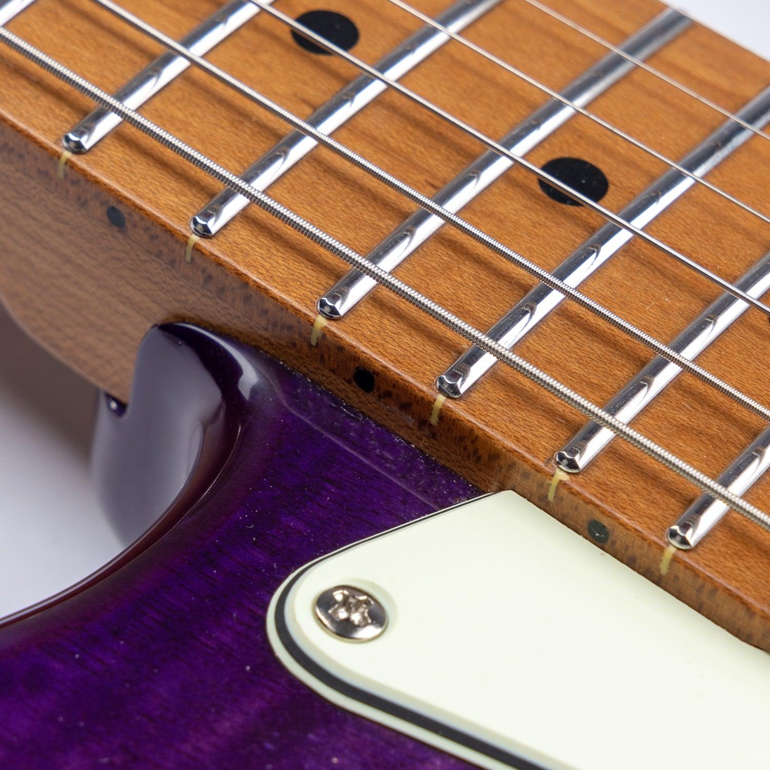 nk_c3_purple_neck Eart Guitars, NK-C3N, Roasted Bookmatch Mahogany+Flame Maple Body Modern Electric Guitar, Purple