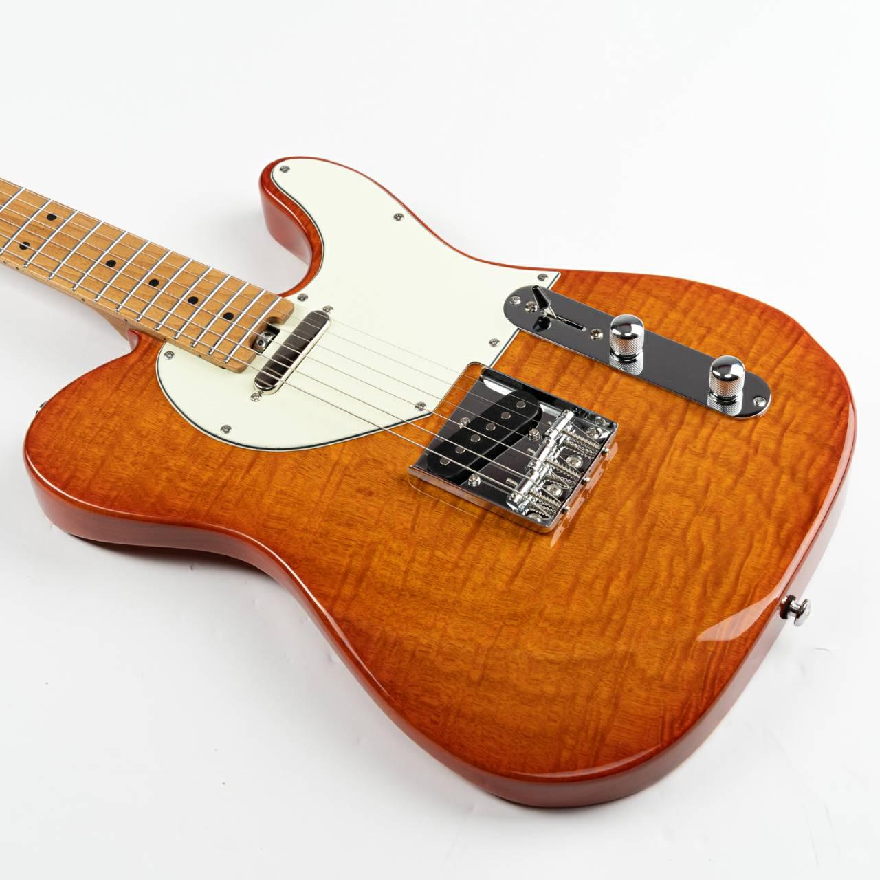 nkc1_orange_body_front Eart Guitars, NK-C1(N), Single Coil Pickups, Roasted Bookmatch Mahogany+Flame Maple Body, Orange