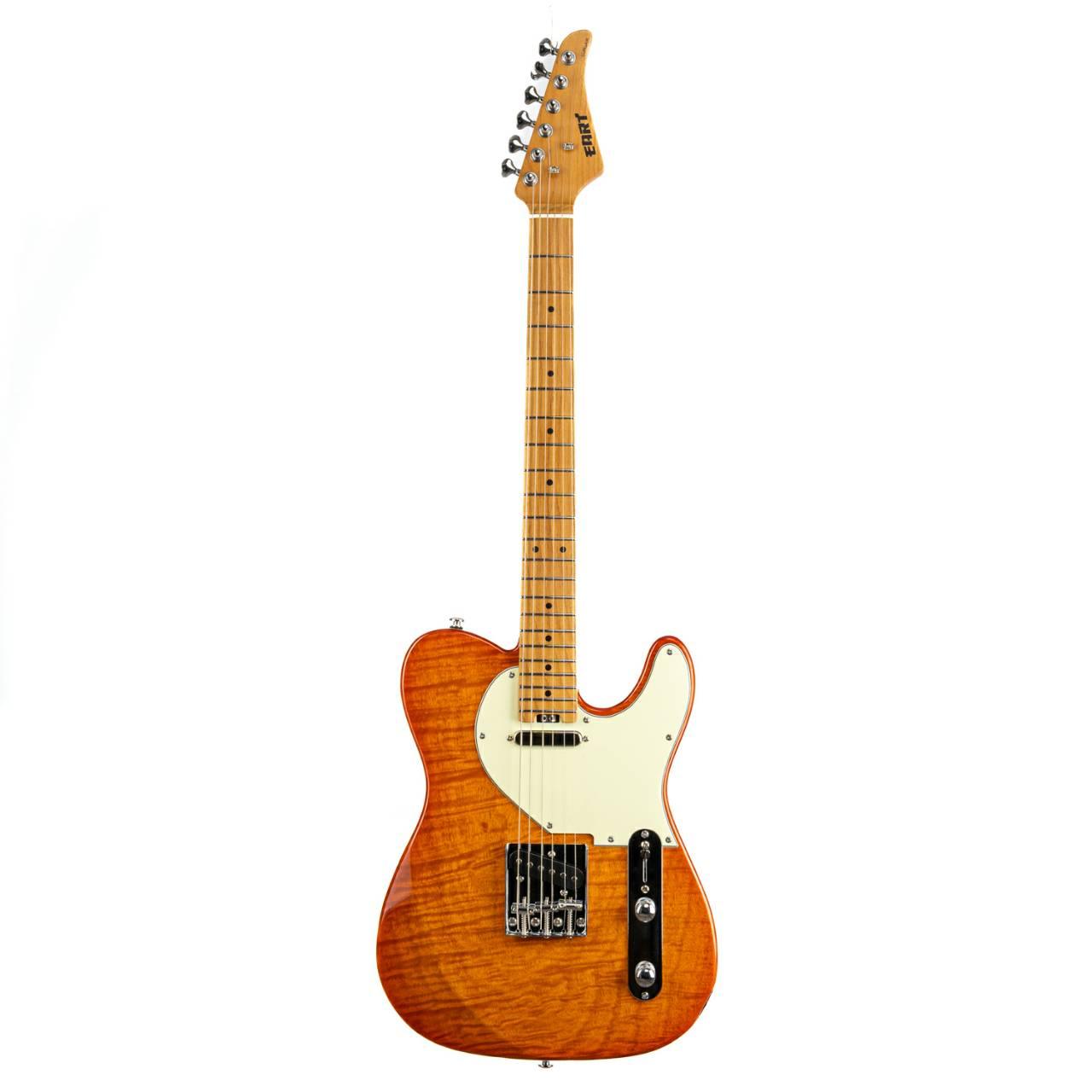 nkc1_orange_front Eart Guitars, NK-C1(N), Single Coil Pickups, Roasted Bookmatch Mahogany+Flame Maple Body, Orange