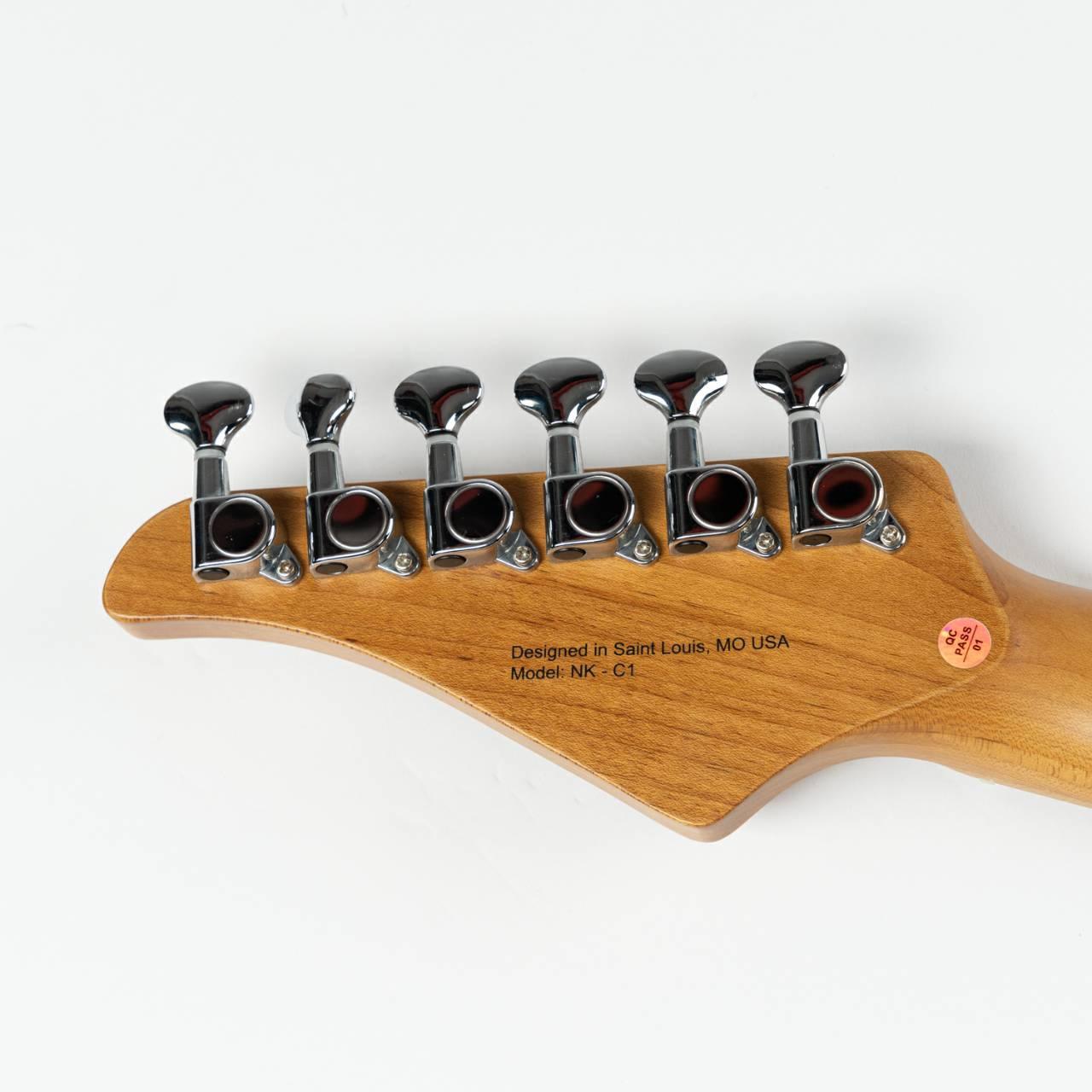 nkc1_orange_headstock_back Eart Guitars, NK-C1(N), Single Coil Pickups, Roasted Bookmatch Mahogany+Flame Maple Body, Orange