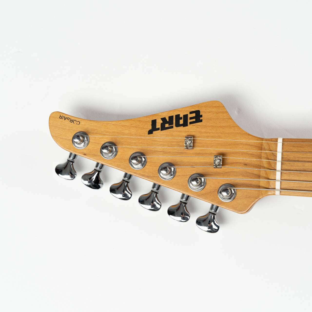 nkc1_orange_headstock_front Eart Guitars, NK-C1(N), Single Coil Pickups, Roasted Bookmatch Mahogany+Flame Maple Body, Orange