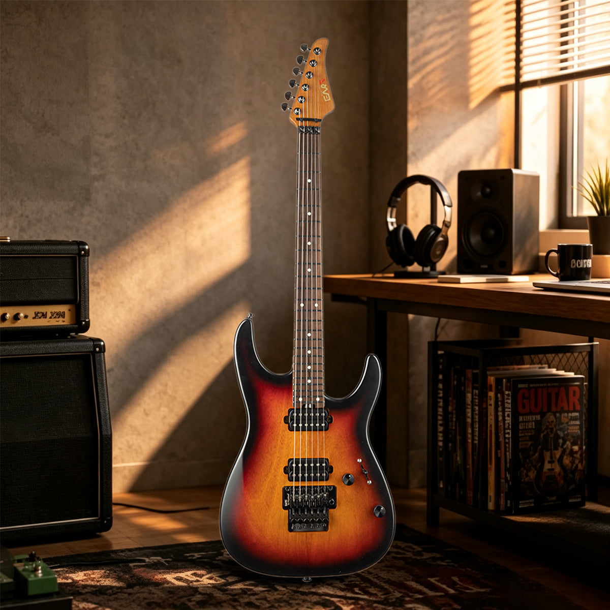 00a13d98b562540179c6969b7ab5b4e2 Eart Guitars, NK-1980, Modern Electric Guitar Roasted Mahogany Body, Roasted Maple Neck, Stainless Steel Frets, Floyd Rose Tremolo, HH Pickups