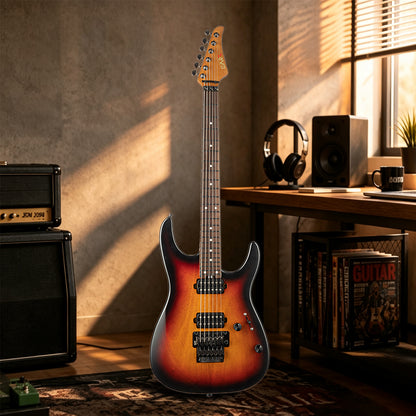 00a13d98b562540179c6969b7ab5b4e2 Eart Guitars, NK-1980, Modern Electric Guitar Roasted Mahogany Body, Roasted Maple Neck, Stainless Steel Frets, Floyd Rose Tremolo, HH Pickups
