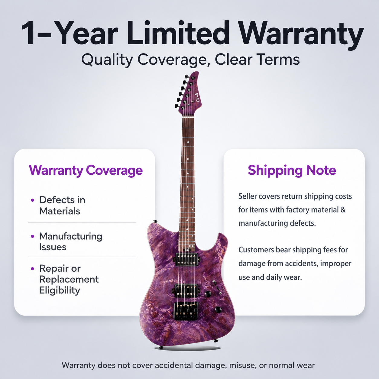 20260713114337_63_23 EART Guitars, GW2 Headless Electric Guitar,6-String Travel Guitar with Fixed Bridge, Stainless Steel Frets, Poplar Burl Veneer Top – Purple