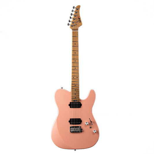 Eart Guitars, TL-380 Full Electric Guitar, 2-Point Synchronized Tremolo Bridge, Humbucker Pickups, Pearl Pink