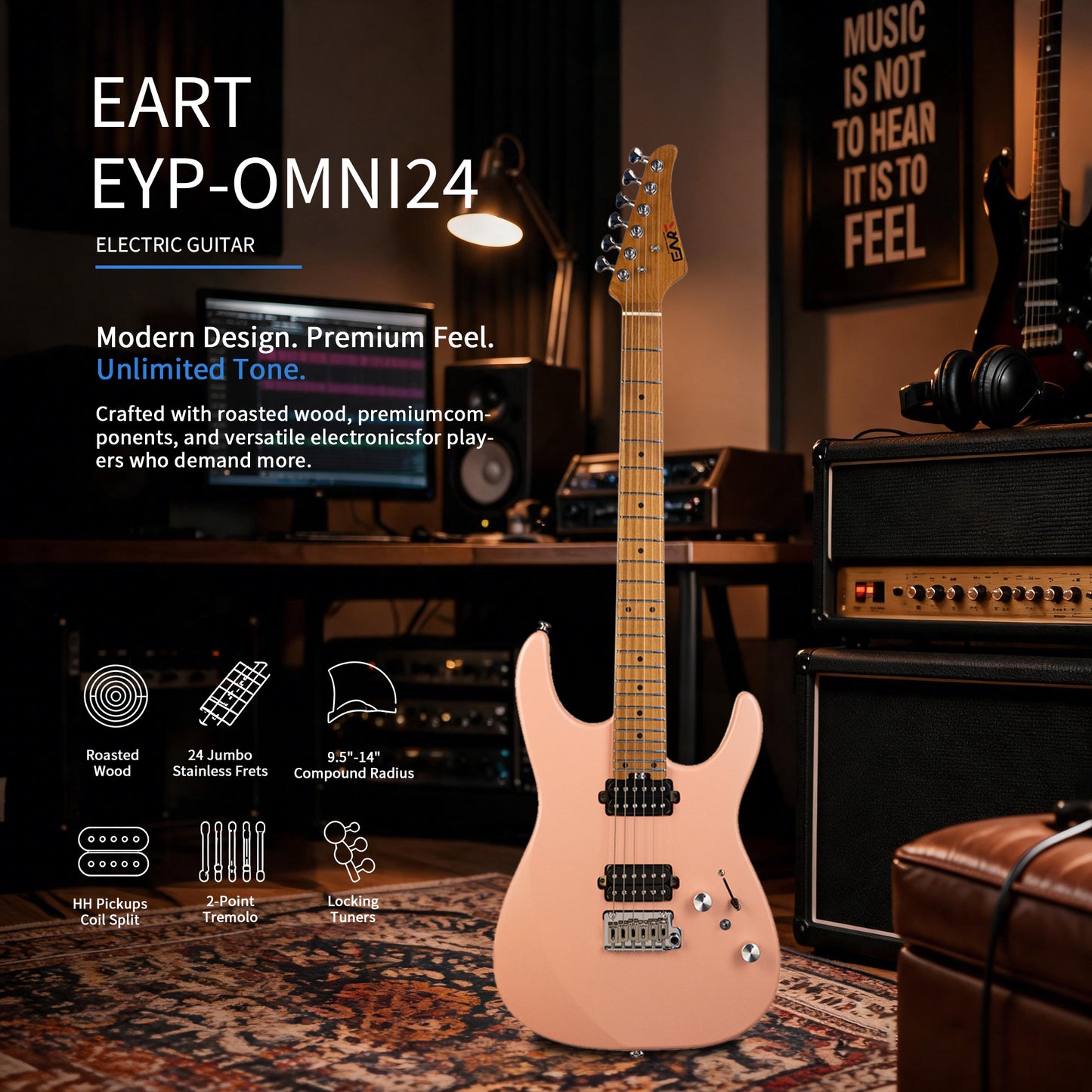 387183388c14f119b28ab614b2e6a671 EART Guitars,EYP-Omni24 6-String Electric Guitar Roasted Mahogany Body, Roasted Maple Neck, 24 Stainless Steel Frets & Coil Split HH Pickups