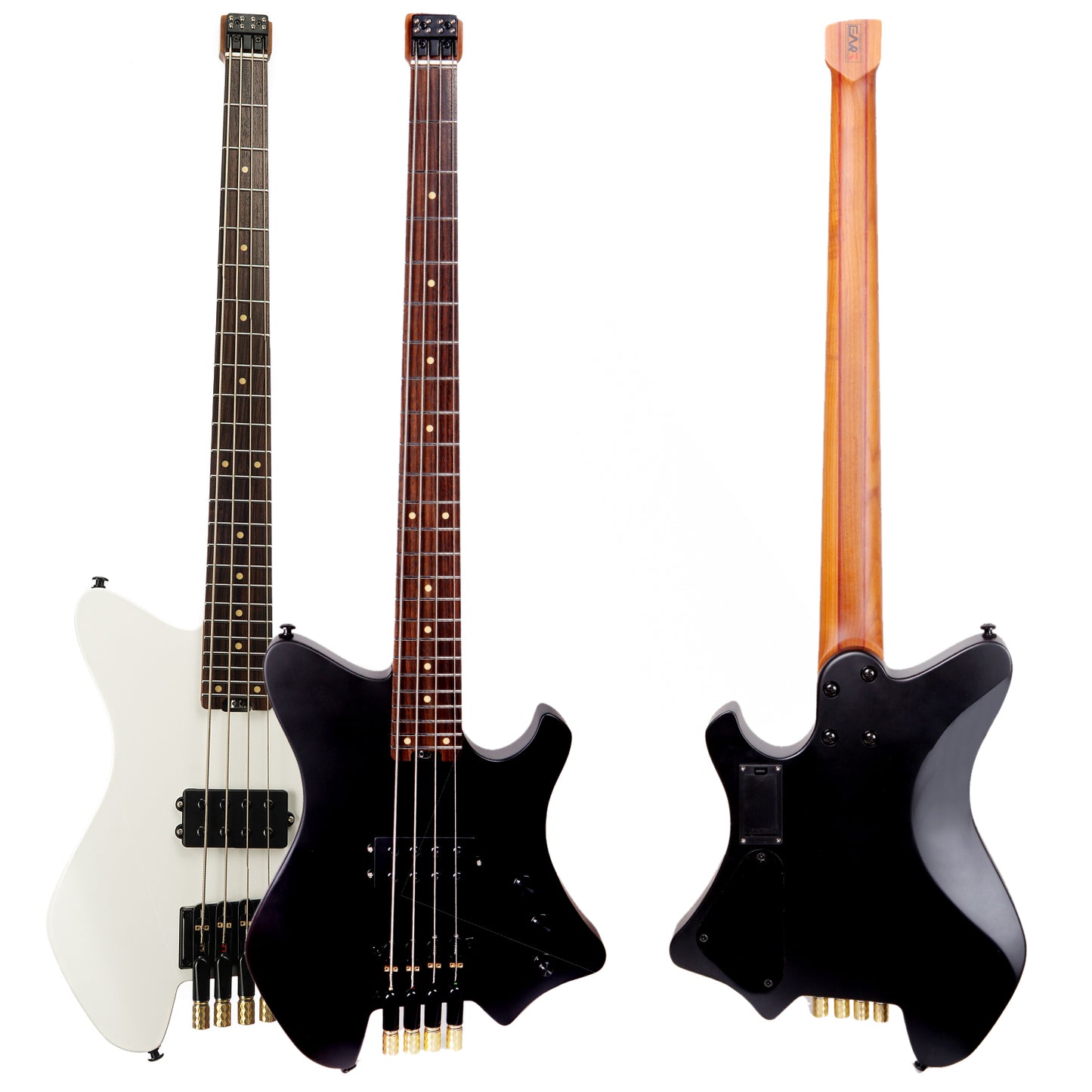 EART Guitars. BW-4 Roasted Bookmatch Mahogany Body 4 Strings Bass, Black, White