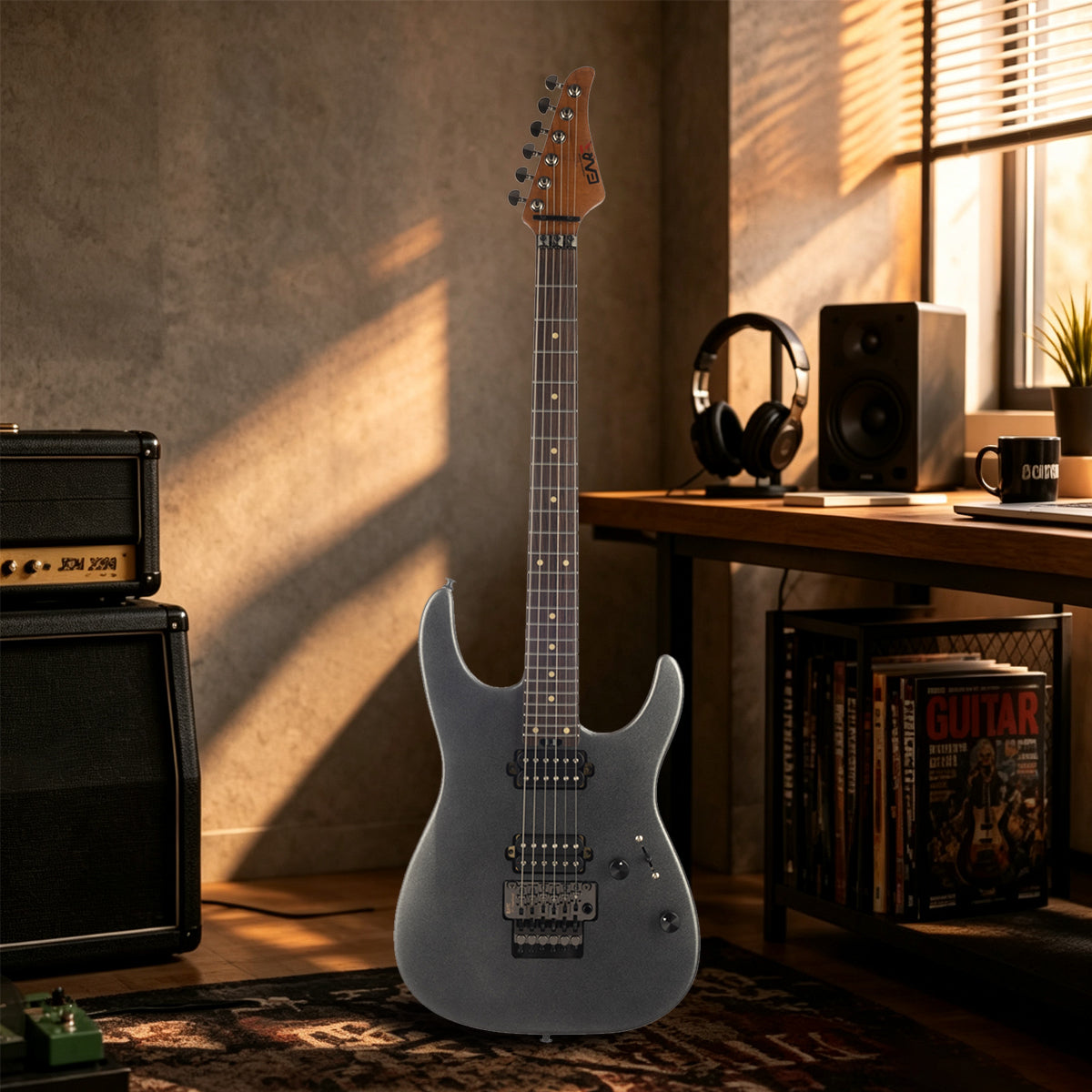 3bd2517dd6ffc96402333fc1625750d4 Eart Guitars, NK-1980, Modern Electric Guitar Roasted Mahogany Body, Roasted Maple Neck, Stainless Steel Frets, Floyd Rose Tremolo, HH Pickups