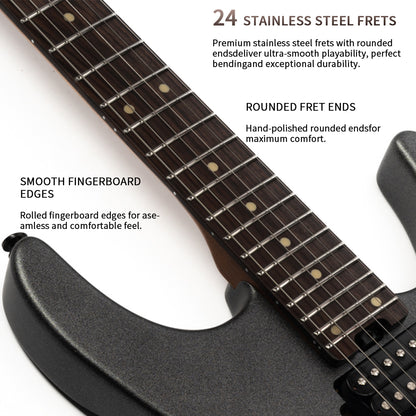 616a1f7cd88a38773911aec8c9c7d7eb Eart Guitars, NK-1980, Modern Electric Guitar Roasted Mahogany Body, Roasted Maple Neck, Stainless Steel Frets, Floyd Rose Tremolo, HH Pickups