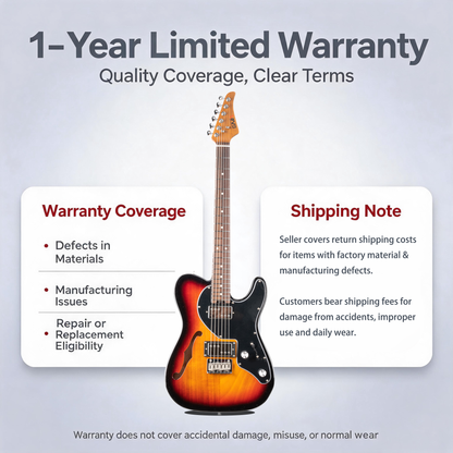 Eart GUITAR  E-TT72 Semi Hollow Body Electric Guitar, HH Humbucker Pickups, Roasted Mahogany Body, Fixed Bridge, Stainless Steel Frets, Random Color (Sunburst or Surf Green)