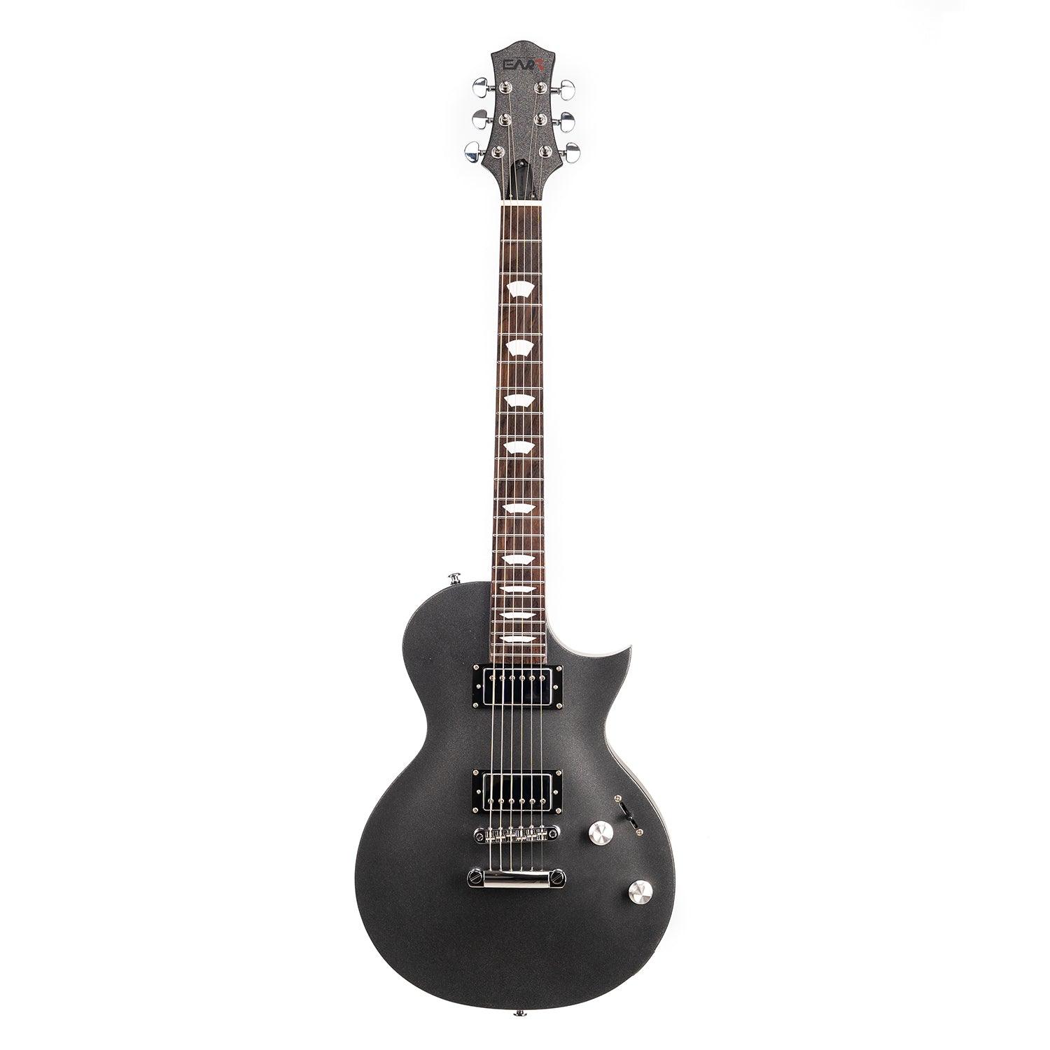 DSC9210-x-1 Eart Guitars, EGLP-610, 24.75" Thin Body Roasted Mahogany Electric Guitar, Gunmetal Black