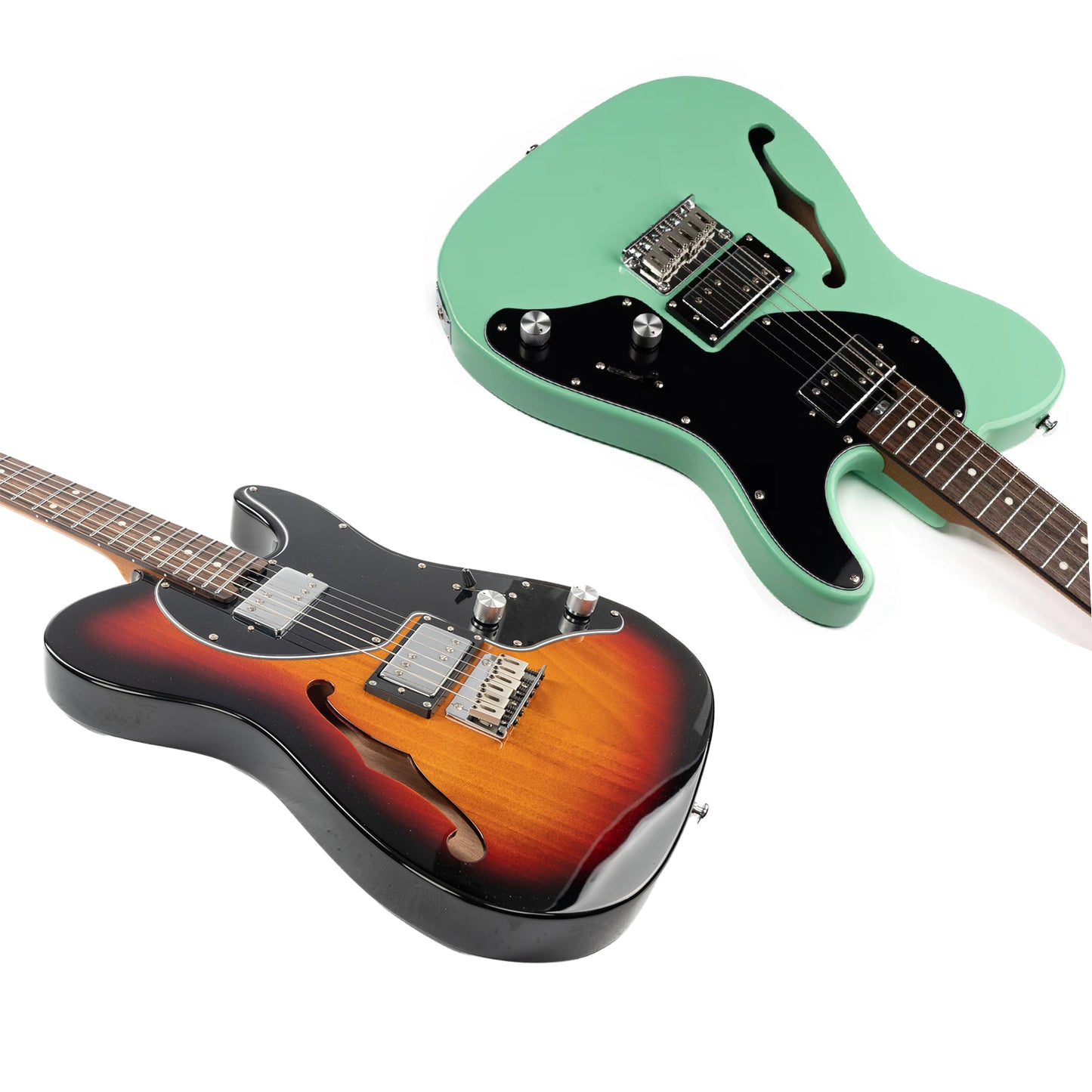 Eart GUITAR  E-TT72 Semi Hollow Body Electric Guitar, HH Humbucker Pickups, Roasted Mahogany Body, Fixed Bridge, Stainless Steel Frets, Random Color (Sunburst or Surf Green)