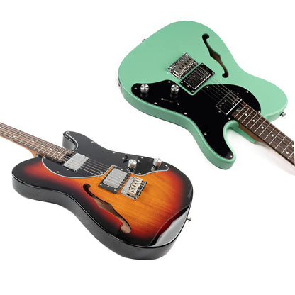 Eart GUITAR  E-TT72 Semi Hollow Body Electric Guitar, HH Humbucker Pickups, Roasted Mahogany Body, Fixed Bridge, Stainless Steel Frets, Random Color (Sunburst or Surf Green)