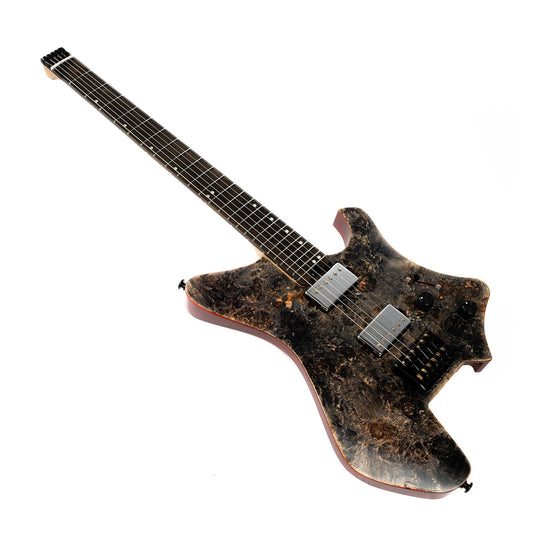 Eart Guitars, GW2 Headless Solid Body Electric Guitar, Right Handed, Compound U To C Shape Neck, Black