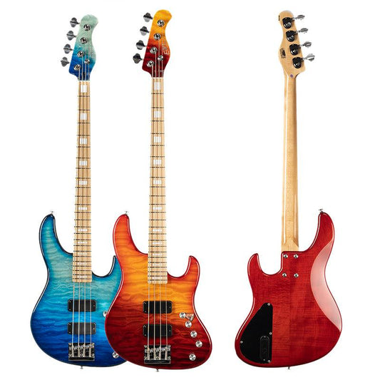 EB-004_1 Eart Guitars, EB-004 Roasted Bookmatch Mahogany+Quilted Maple Bass