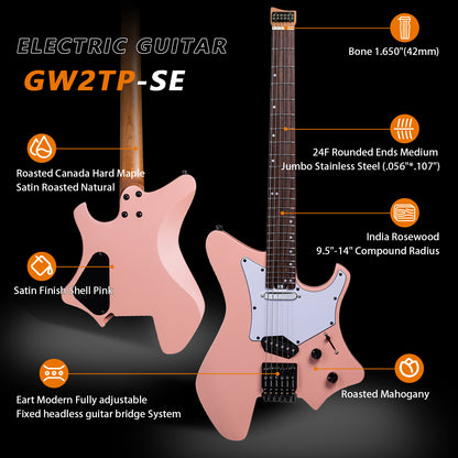 GW2TP-SE_overal_profile Eart Guitars GW2TP-SE Lightweight Headless Electric Guitar, 24 Stainless Steel Frets, Compound Radius Fingerboard