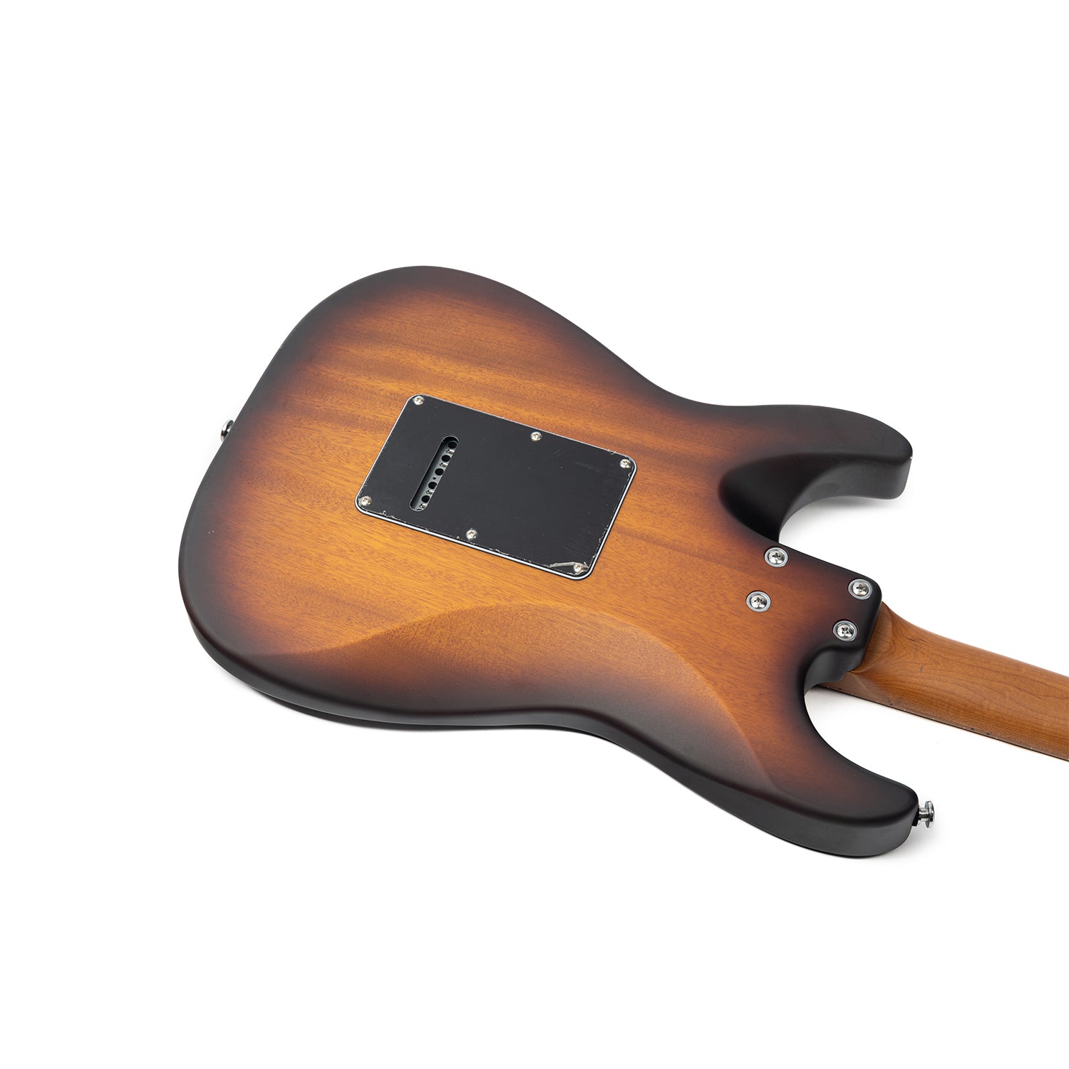 Nexus-S2_tobacco_body_back_view Eart Guitars, Nexus-S2, Electric Guitar Roasted Mahogany Body Canada Maple Neck 25.5" 22 Frets Synchronized Tremolo Pearl Blue/Black/Tobacco Burst