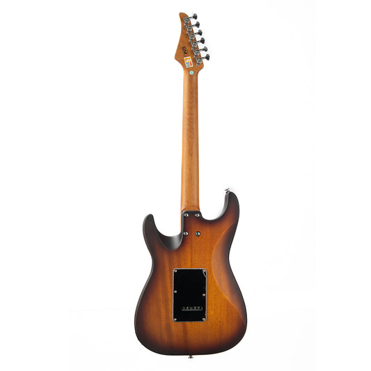 Nexus-S2backview Eart Guitars, Nexus-S2, Electric Guitar Roasted Mahogany Body Canada Maple Neck 25.5" 22 Frets Synchronized Tremolo Pearl Blue/Black/Tobacco Burst