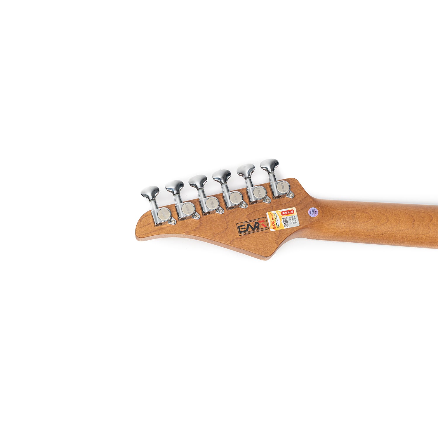 Nexus-S2headstockbackview Eart Guitars, Nexus-S2, Electric Guitar Roasted Mahogany Body Canada Maple Neck 25.5" 22 Frets Synchronized Tremolo Pearl Blue/Black/Tobacco Burst