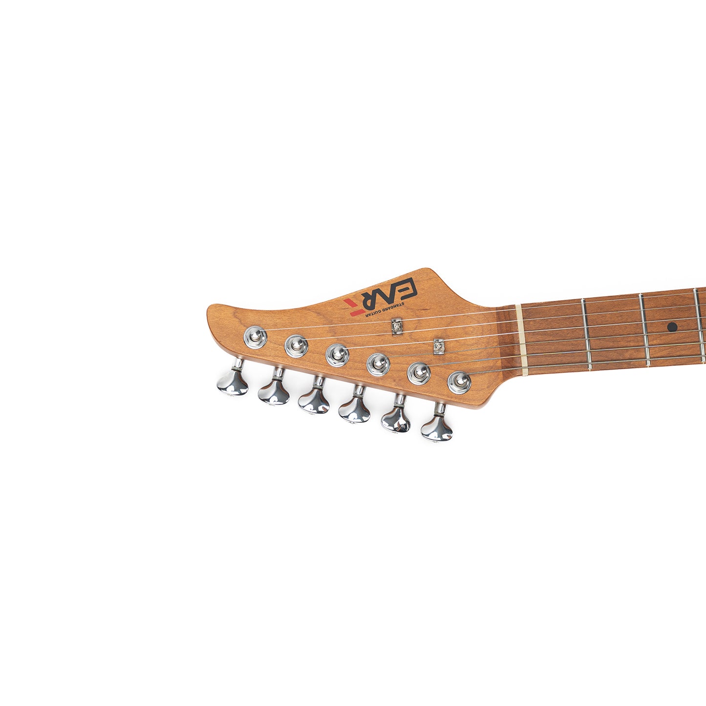 Nexus-S2headstockfrontview Eart Guitars, Nexus-S2, Electric Guitar Roasted Mahogany Body Canada Maple Neck 25.5" 22 Frets Synchronized Tremolo Pearl Blue/Black/Tobacco Burst