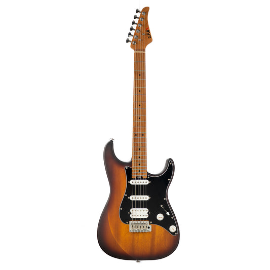 Nexus-S2mainimage Eart Guitars, Nexus-S2, Electric Guitar Roasted Mahogany Body Canada Maple Neck 25.5" 22 Frets Synchronized Tremolo Pearl Blue/Black/Tobacco Burst