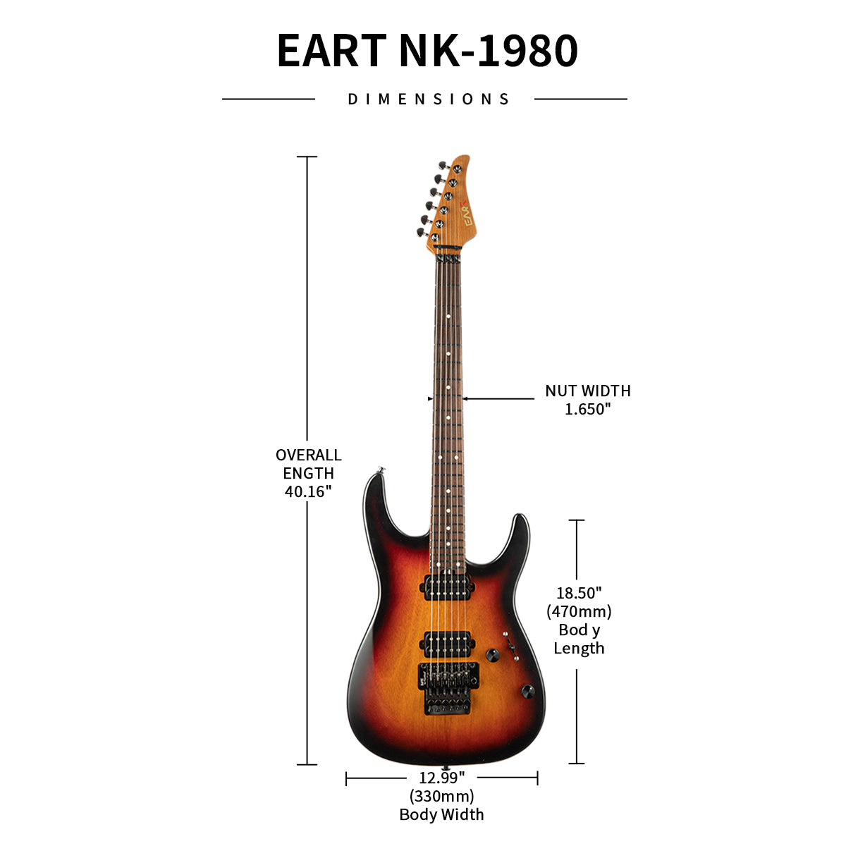 b0bcfe93d511f29363211cb1d3e3efed Eart Guitars, NK-1980, Modern Electric Guitar Roasted Mahogany Body, Roasted Maple Neck, Stainless Steel Frets, Floyd Rose Tremolo, HH Pickups