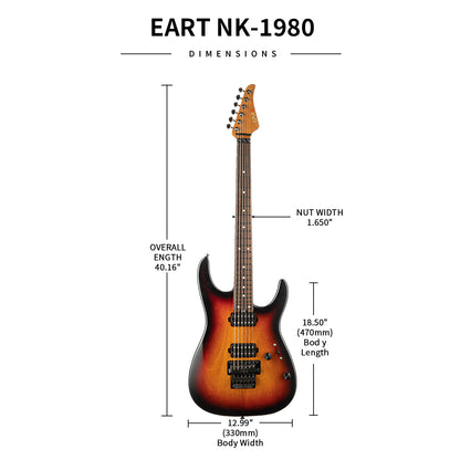 b0bcfe93d511f29363211cb1d3e3efed Eart Guitars, NK-1980, Modern Electric Guitar Roasted Mahogany Body, Roasted Maple Neck, Stainless Steel Frets, Floyd Rose Tremolo, HH Pickups