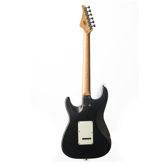 cp73back Eart Guitars, CP-73, 25.5" Roasted Mahogany & Maple Electric Guitar, Compound Frets, Custom Alnico Pickups, 6-Point Tremolo, Satin Black/Pearl Blue/Tobacco Burst