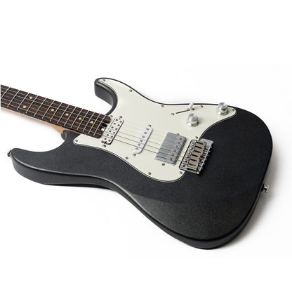 cp73bodyfrontview Eart Guitars, CP-73, 25.5" Roasted Mahogany & Maple Electric Guitar, Compound Frets, Custom Alnico Pickups, 6-Point Tremolo, Satin Black/Pearl Blue/Tobacco Burst