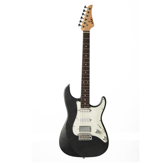 cp73mainimage Eart Guitars, CP-73, 25.5" Roasted Mahogany & Maple Electric Guitar, Compound Frets, Custom Alnico Pickups, 6-Point Tremolo, Satin Black/Pearl Blue/Tobacco Burst