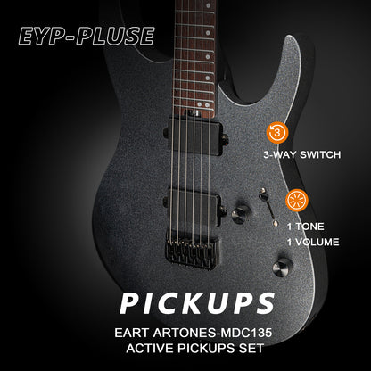 eart_EYP-Pulse_metal_black_body_front Eart Guitars, EYP-Pulse(EXP-6), Soild Body Electric Guitar Roasted Mahogany Body Artones-MDC135 Active Pickups Rock