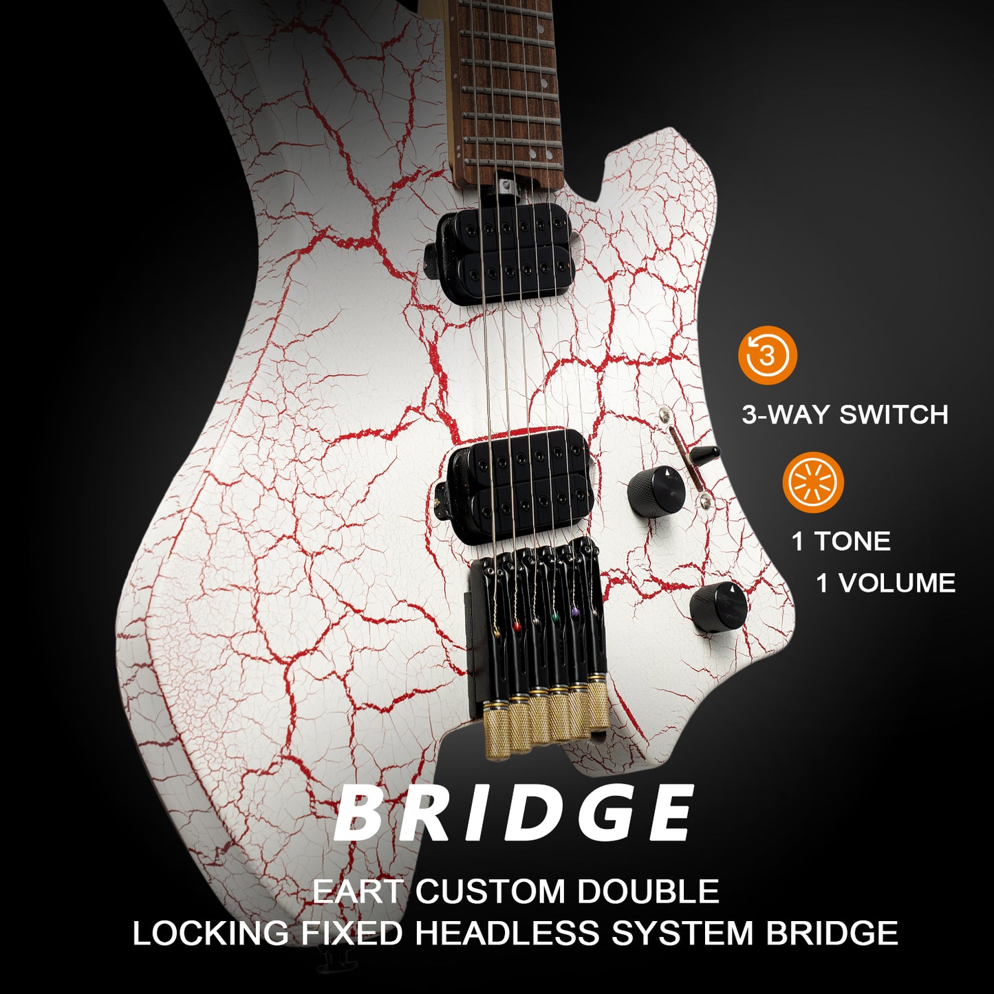 eart_electric_guitar_gw-6f_body_bridge_profile Eart Guitars, GW-6F, 6 Strings, 3-Way Switch,1 Tone,1 Volume Fixed Bridge Headless Electric Guitar