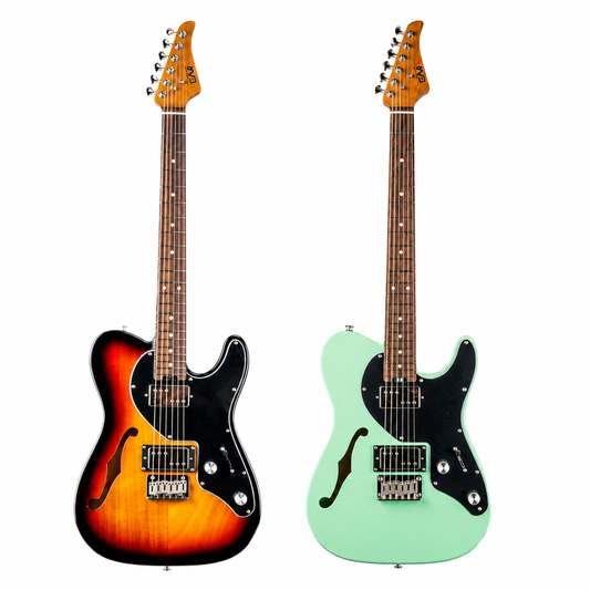 f87caca6c8928e059519a8c0c96c57f7_1d06fee0-99f7-4624-9b45-5f3ca88807bd Eart GUITAR E-TT72 Semi Hollow Body Electric Guitar, HH Humbucker Pickups, Roasted Mahogany Body, Fixed Bridge, Stainless Steel Frets, Random Color (Sunburst or Surf Green)