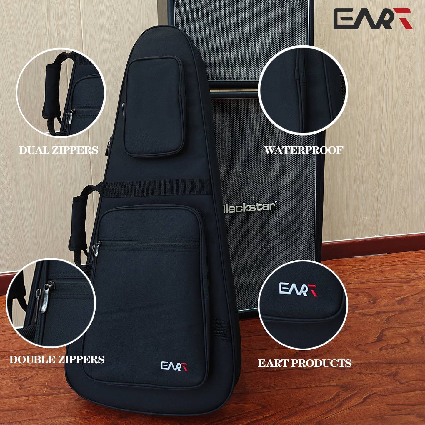 EART Guitars, Gig Bag EHKHG Black Bullet Case for Headless Electric Guitars, Black