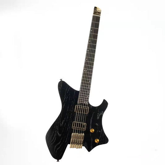 Eart Guitars, GW2-Pro, Wenge Neck Headless Double Locking Fixed Bridge Electric Guitar, Solid Black